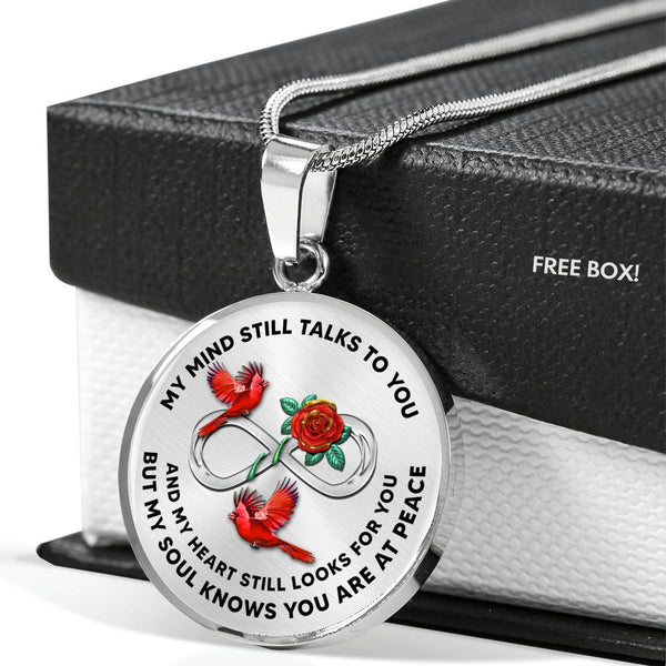 JL2107009 My Mind Still Talks To You Red Cardinals Rose Infinity Silver Luxury Necklace with Back Engraving