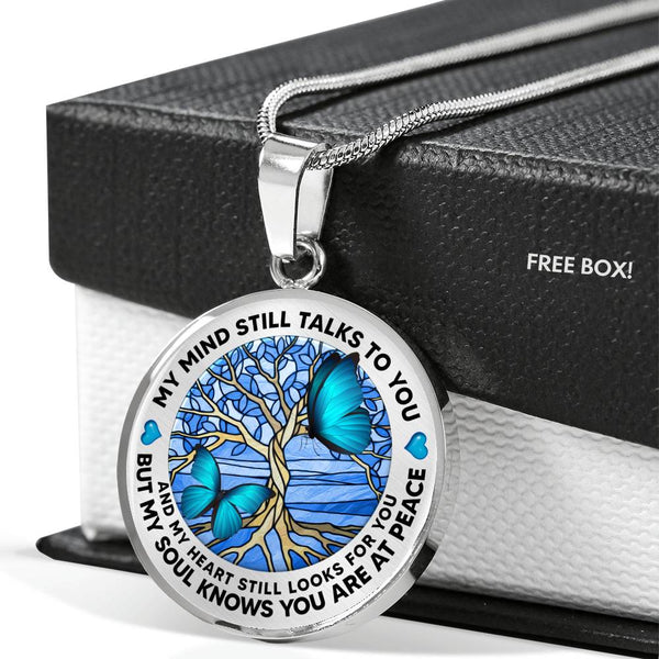 AG1308021 My Mind Still Talks To You Blue Butterflies Tree Of Life  Luxury Necklace with Back Engraving