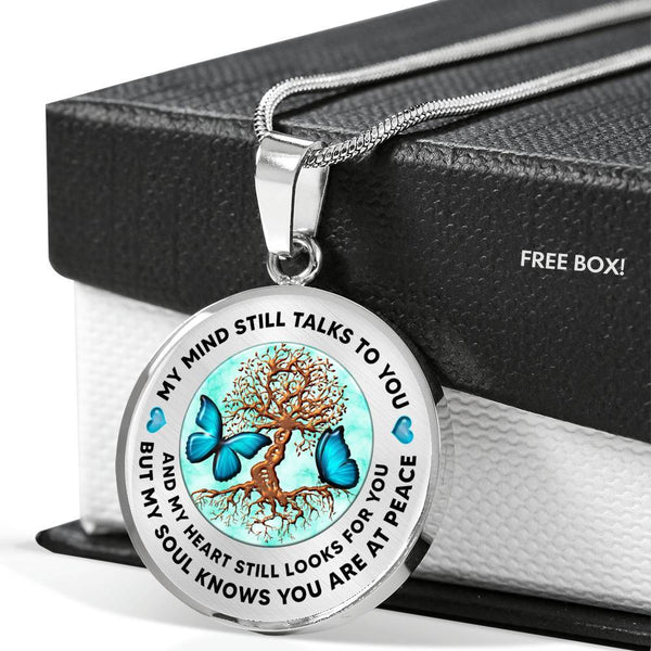 My Mind Still Talks To You Butterfly Turquoise Circle Tree Of Life PT0041 Luxury Necklace with Back Engraving