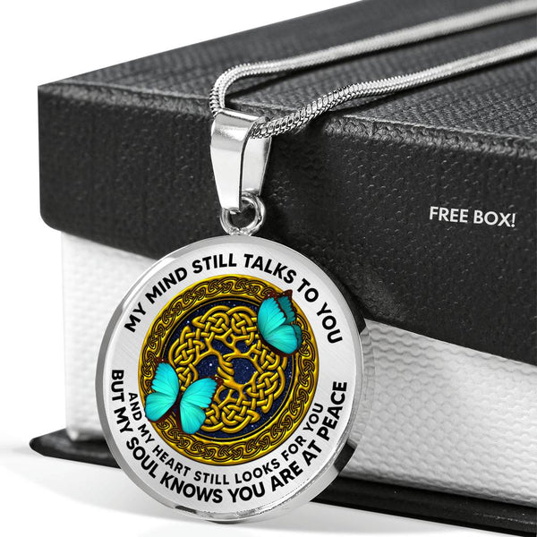 AG0408036 My Mind Still Talks To You Turquoise Butterflies Gold Celtic Knot Tree Of Life And Galaxy Luxury Necklace with Back Engraving