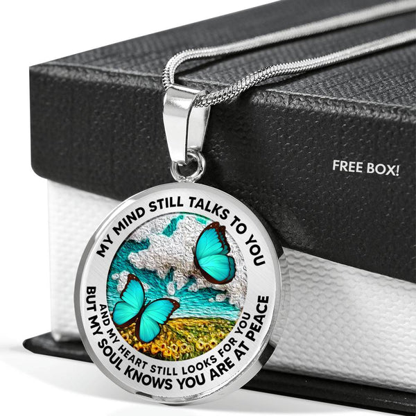 AG2508007 My Mind Still Talks To You Turquoise Butterflies Flower Luxury Necklace with Back Engraving
