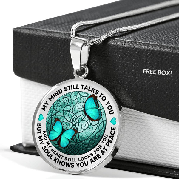 AG1308025 My Mind Still Talks To You Turquoise Butterflies Tree Of Life  Luxury Necklace with Back Engraving