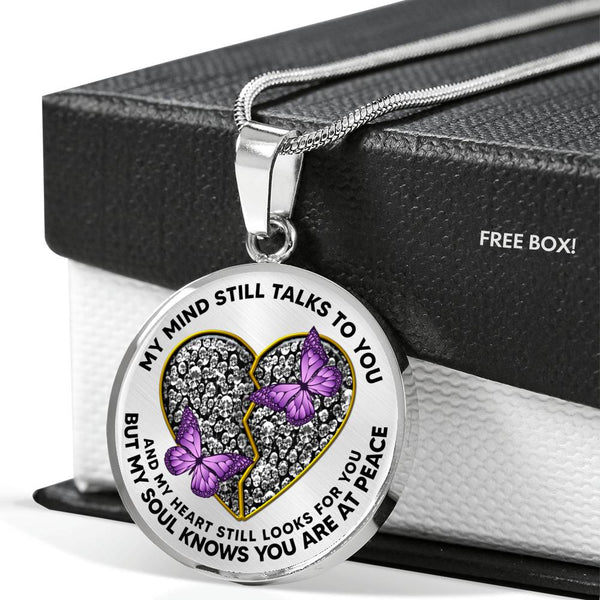 SP0509007 My Mind Still Talks To You Purple Butterflies Golden Broken Heart Luxury Necklace with Back Engraving