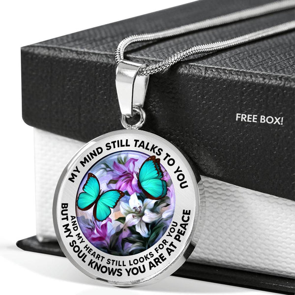 AG2908001 My Mind Still Talks To You Turquoise Butterflies Flower Luxury Necklace with Back Engraving
