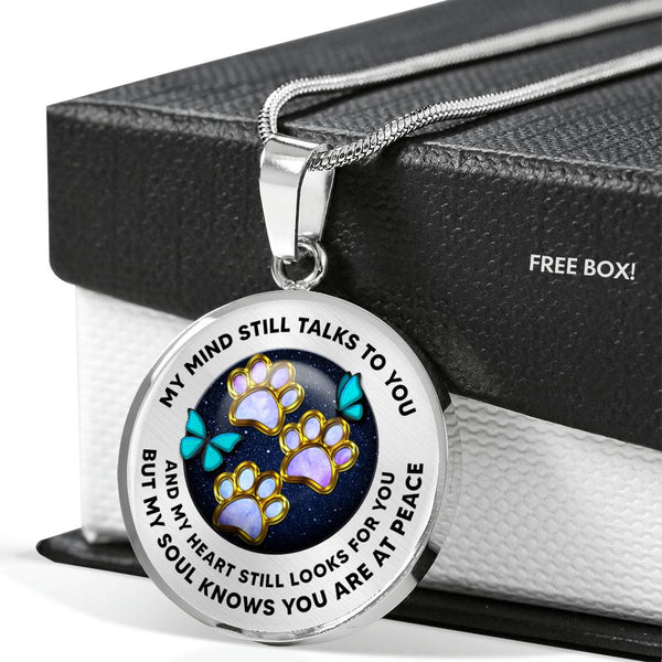 JL1707031 My Mind Still Talks To You Turquoise Butterflies Golden Colorful Paws And Galaxy Luxury Necklace with Back Engraving