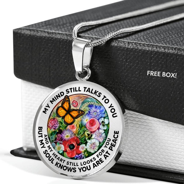 AG2608023 My Mind Still Talks To You Orange Monarch Butterflies Flower Luxury Necklace with Back Engraving