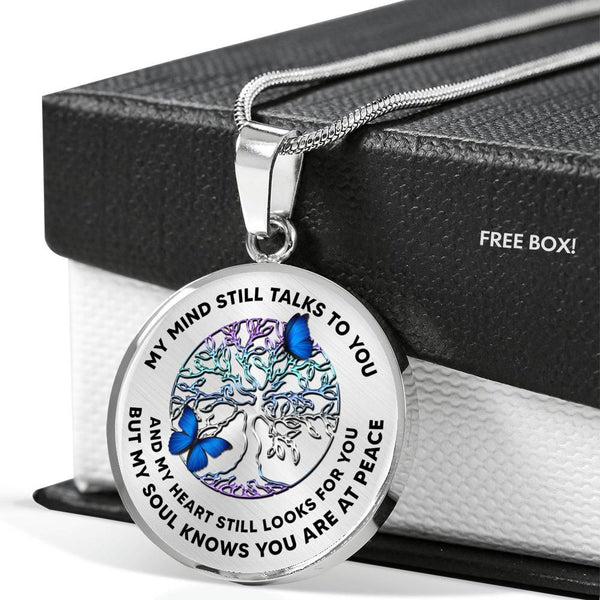 JL1407108 My Mind Still Talks To You Blue Butterflies TitanTree Of Life Luxury Necklace with Back Engraving