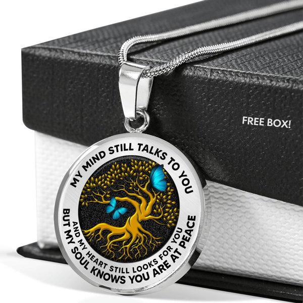 JL2507005 My Mind Still Talks To You Blue Butterflies Gold Tree Of Life Luxury Necklace with Back Engraving