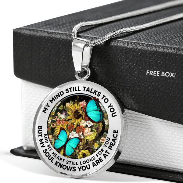 AG2908006 My Mind Still Talks To You Turquoise Butterflies Flower Luxury Necklace with Back Engraving