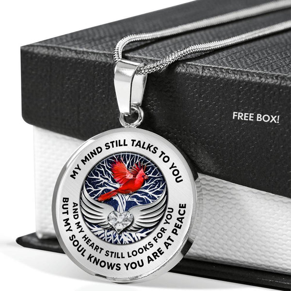 C0713005 My Mind Still Talks To You Red Cardinal Silver Tree Of Life With Heart Wings Luxury Necklace with Back Engraving
