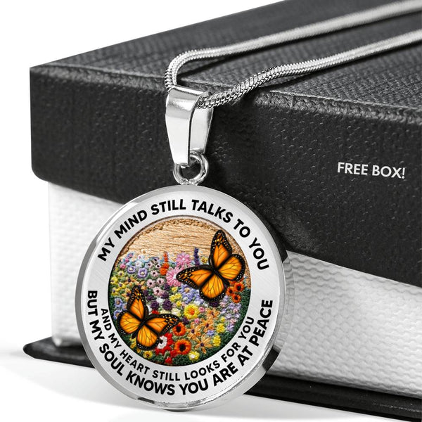 AG2508035 My Mind Still Talks To You Orange Monarch Butterflies Flower Luxury Necklace with Back Engraving