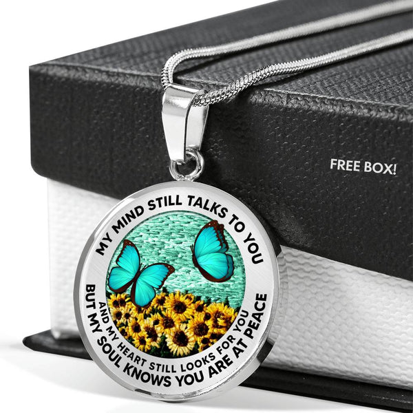 AG2508002 My Mind Still Talks To You Turquoise Butterflies Flower Luxury Necklace with Back Engraving