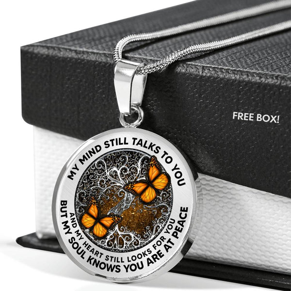 AG2208020 My Mind Still Talks To You Orange Monarch Butterflies Silver Tree Of Life Luxury Necklace with Back Engraving