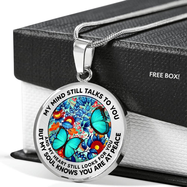 AG2408003 My Mind Still Talks To You Turquoise Butterflies Flower Luxury Necklace with Back Engraving