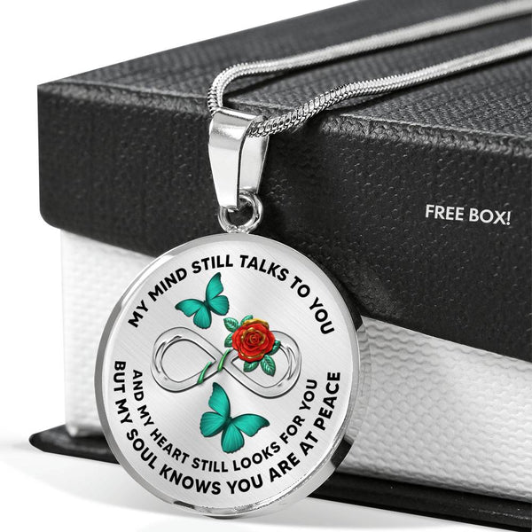 JL2107009 My Mind Still Talks To You  Turquoise Butterflies Rose Infinity Silver Luxury Necklace with Back Engraving
