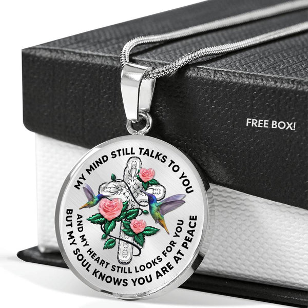 JL2007003 My Mind Still Talks To You Hummingbird Three Rose Green Leaves  And Silver Cross Luxury Necklace with Back Engraving