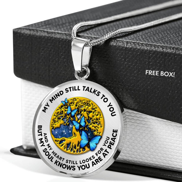 B0706056 My Mind Still Talks To You Four Turquoise Butterflies And Golden Tree Of Life Luxury Necklace with Back Engraving