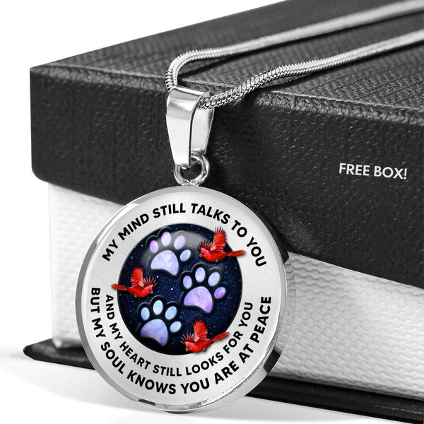 JL1707014 My Mind Still Talks To You Red Cardinals Black Colorful Paws And Galaxy Luxury Necklace with Back Engraving