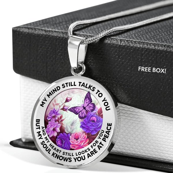 AG2208036 My Mind Still Talks To You Purple Butterflies Flower  Luxury Necklace with Back Engraving