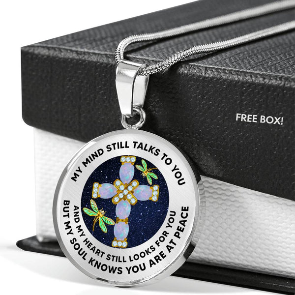 JL2107008 My Mind Still Talks To You Golden Dragonflies Rose Opal Cross Luxury Necklace with Back Engraving