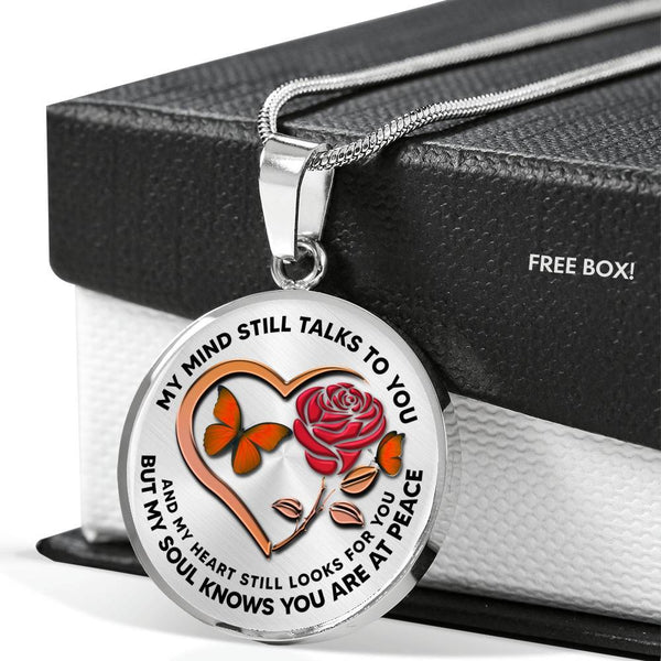 B0708084 My Mind Still Talks To You Orange Butterflies Rose And Rose Gold Heart Shape Luxury Necklace with Back Engraving