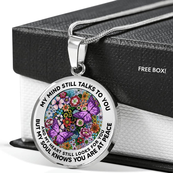 AG2608021 My Mind Still Talks To You Purple Butterflies Flower Luxury Necklace with Back Engraving