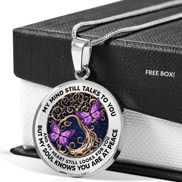 AG0408017 My Mind Still Talks To You Purple  Butterflies Tree Of Life And Galaxy Luxury Necklace with Back Engraving
