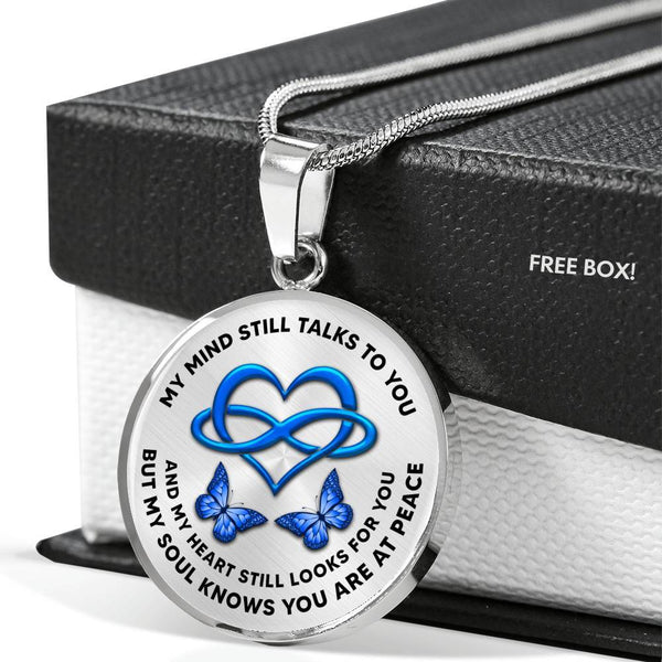KT0064 My Mind Still Talks To You Blue Butterflies Heart Love Infinity Luxury Necklace with Back Engraving