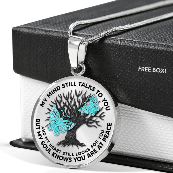 B0706021 My Mind Still Talks To You Turquoise Butterflies Luxury Necklace with Back Engraving
