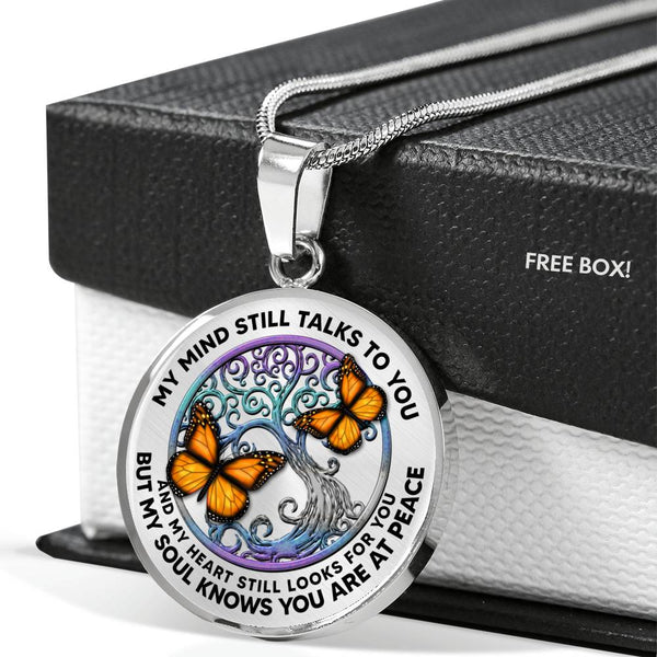 AG0408028 My Mind Still Talks To You Orange Butterflies Metal Tree Of Life Luxury Necklace with Back Engraving