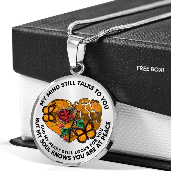 SP0109007 My Mind Still Talks To You Orange Monarch Butterflies Broken Heart And Rose Luxury Necklace with Back Engraving