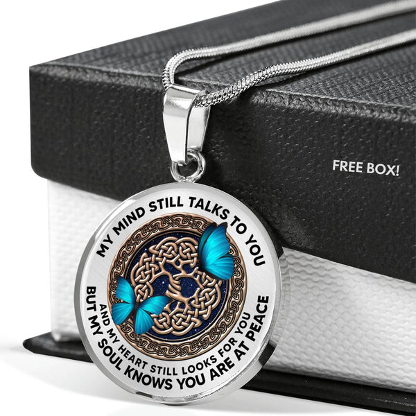 AG0408008 My Mind Still Talks To You Blue Butterflies Rose Gold Celtic Knot Tree Of Life And Galaxy Luxury Necklace with Back Engraving