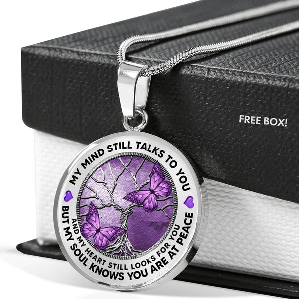 AG1308028 My Mind Still Talks To You Purple Butterflies Tree Of Life  Luxury Necklace with Back Engraving
