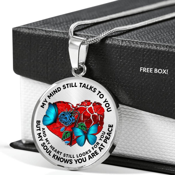 SP0109023 My Mind Still Talks To You Blue Butterflies Broken Heart And Rose Luxury Necklace with Back Engraving