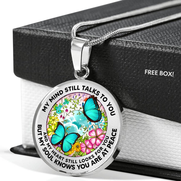 AG2408001 My Mind Still Talks To You Turquoise Butterflies Flower Luxury Necklace with Back Engraving