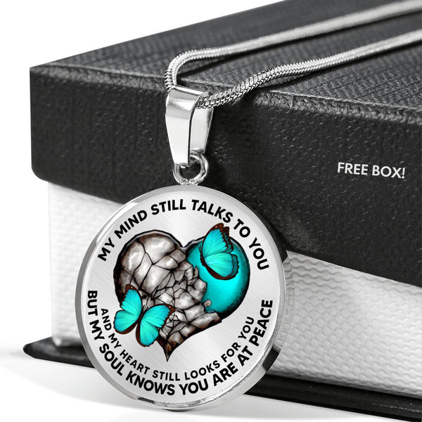 SP0109030 My Mind Still Talks To You Turquoise Butterflies Broken Heart Luxury Necklace with Back Engraving