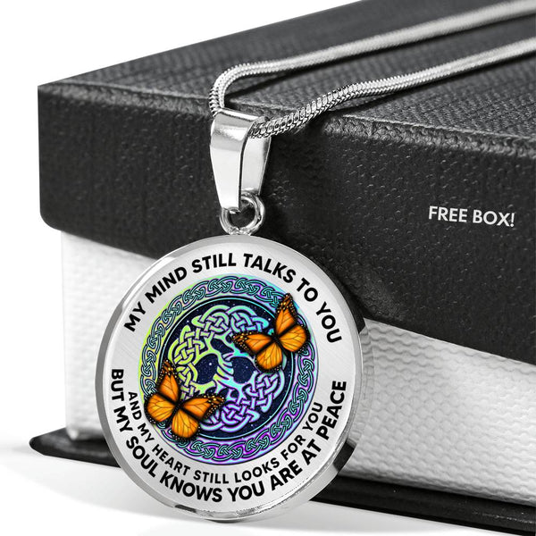 AG0408046 My Mind Still Talks To You Orange Butterflies Metal Celtic Knot Tree Of Life And Galaxy Luxury Necklace with Back Engraving