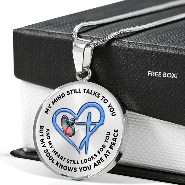 My Mind Still Talks To You Butterfly Blue Love Heart PT0008 Luxury Necklace with Back Engraving