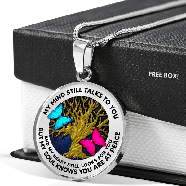 B070611 My Mind Still Talks To You Turquoise And Pink Butterflies Luxury Necklace with Back Engraving