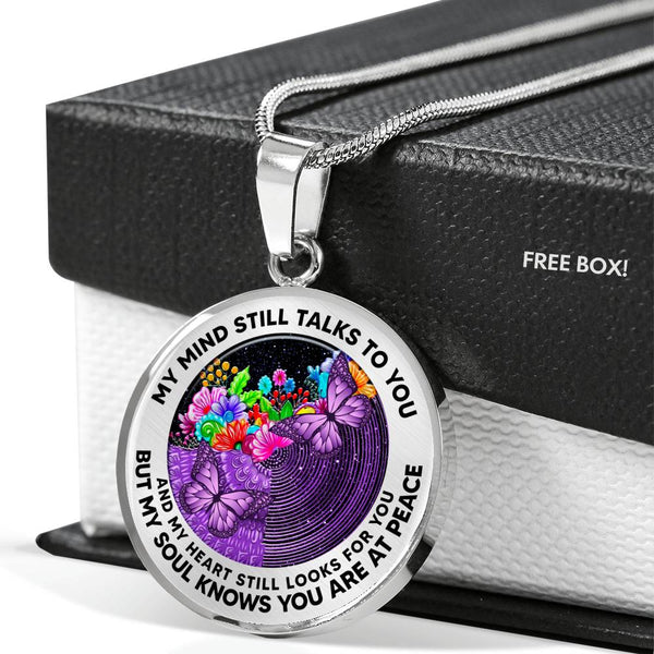 AG2408028 My Mind Still Talks To You Purple Butterflies Flower Luxury Necklace with Back Engraving