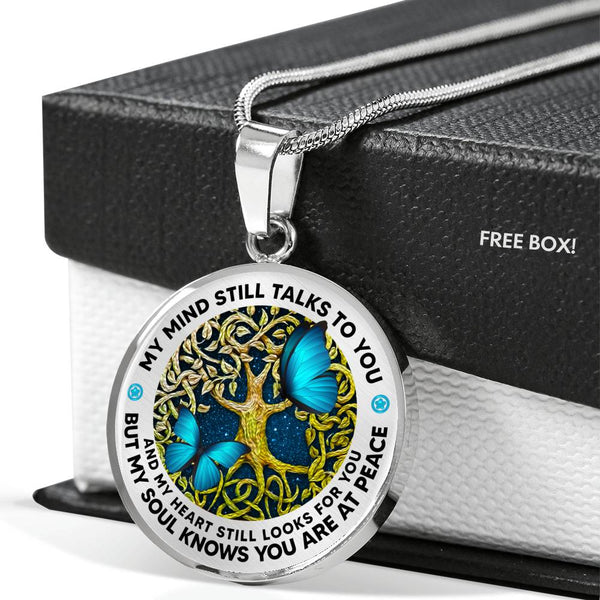AG1508020 My Mind Still Talks To You Blue Butterflies Tree Of Life  Luxury Necklace with Back Engraving