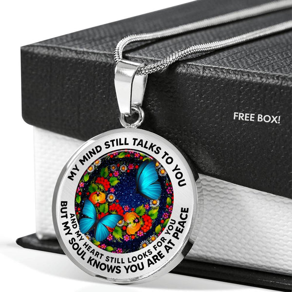 AG2608034 My Mind Still Talks To You Blue Butterflies Flower Luxury Necklace with Back Engraving