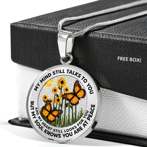 AG2508023 My Mind Still Talks To You Orange Monarch Butterflies Flower Luxury Necklace with Back Engraving