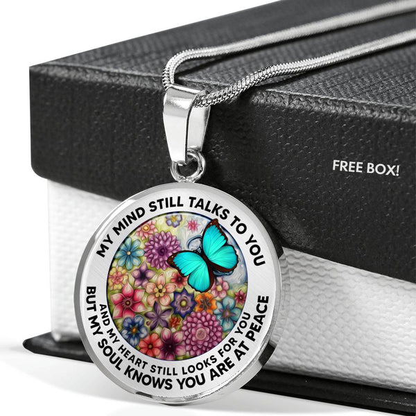 AG2208043 My Mind Still Talks To You Turquoise Butterflies Flower  Luxury Necklace with Back Engraving