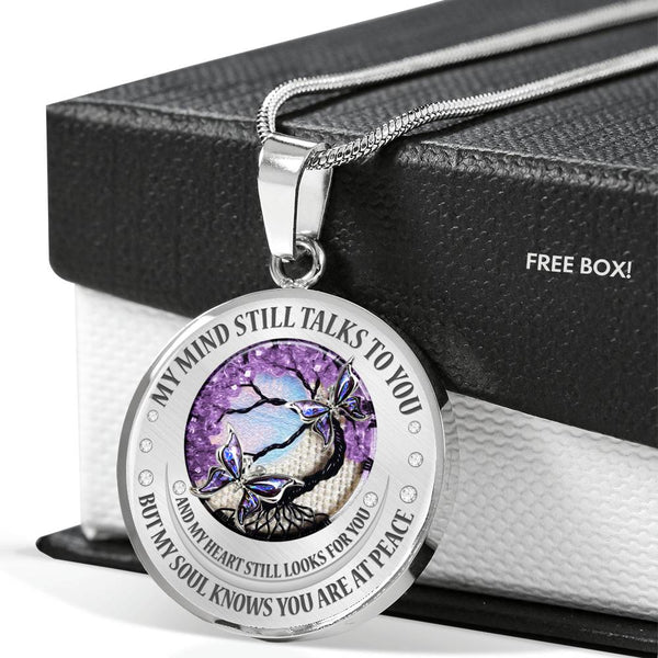 My Mind Still Talks To You Purple Butterflies Moon Tree Of Life SP2209004 Luxury Necklace with Back Engraving