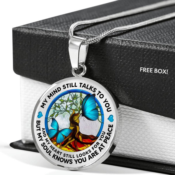 AG1308013 My Mind Still Talks To You Blue Butterflies Tree Of Life  Luxury Necklace with Back Engraving