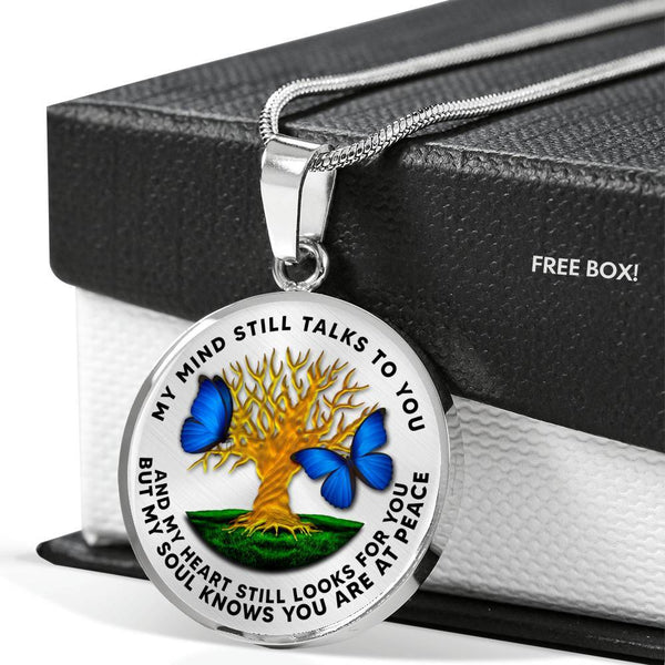 B0706030 My Mind Still Talks To You Blue Butterflies Tree Of Life And Land Color Luxury Necklace with Back Engraving