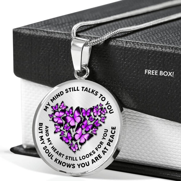 My Mind Still Talks To You Purple Butterflies Heart Shape 020520VTC11 Luxury Necklace with Back Engraving