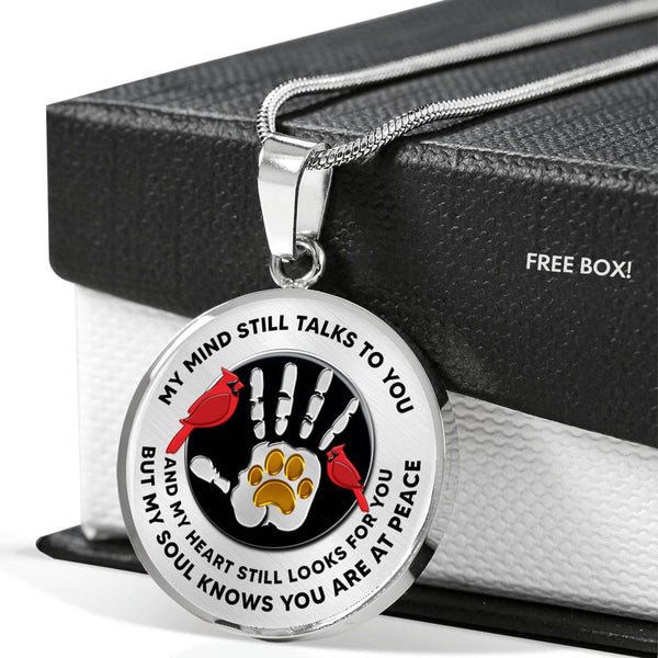 JL1507001 My Mind Still Talks To You Purple And Red Cardinal Gold Paw And Black Hand Luxury Necklace with Back Engraving