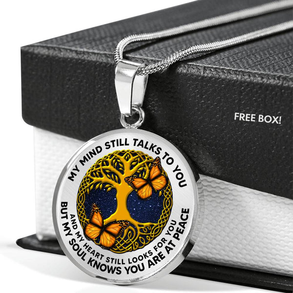 AG0608050 My Mind Still Talks To You Orange Monarch Butterflies Gold Celtic Knot Tree Of Life Luxury Necklace with Back Engraving